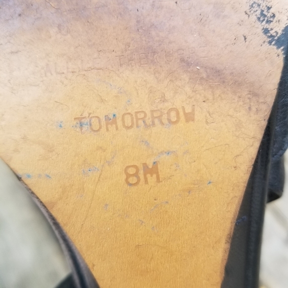 Vintage 90s y2k Black Leather Square toe Bow Front Slingback Wedge Sandals 8 - Picture 9 of 9